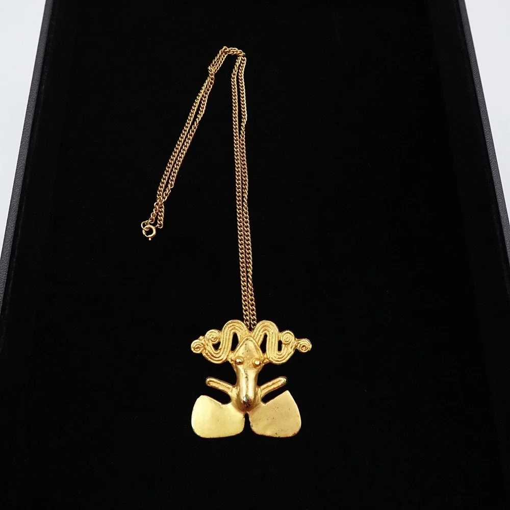 ALVA Studios Pre-Columbian‎ Frog Effigy Gold Tone Necklace Tairona Reproduction